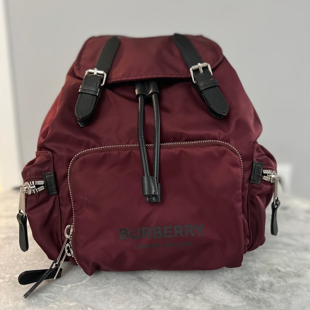 Burberry Medium Burgundy Econyl Nylon Rucksack Drawstring Backpack Bookbag